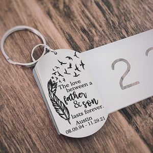memorial poem keychain on ruler to show 1" wide and 2" long