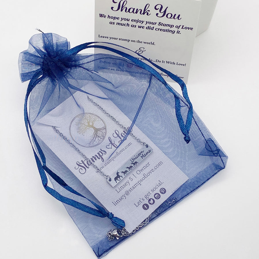 stamps of love blue organza gift bag packaging