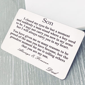 wallet card for son and signed by dad