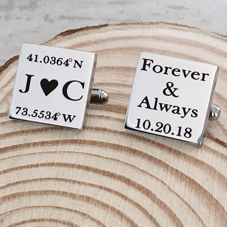 men's personalized square cufflinks Forever and Always tux gift for wedding anniversary birthday christmas from wife