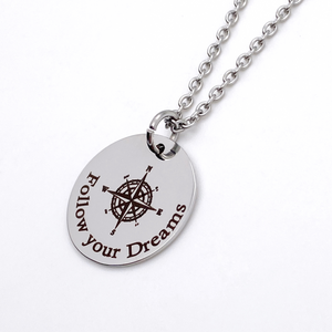 Silver Compass Inspirational Necklace "Follow your Dreams"