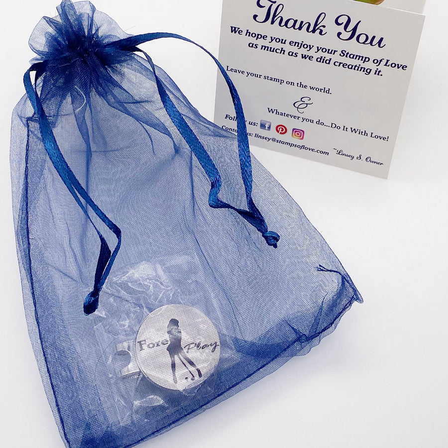 blue organza gift bag from stamps of love