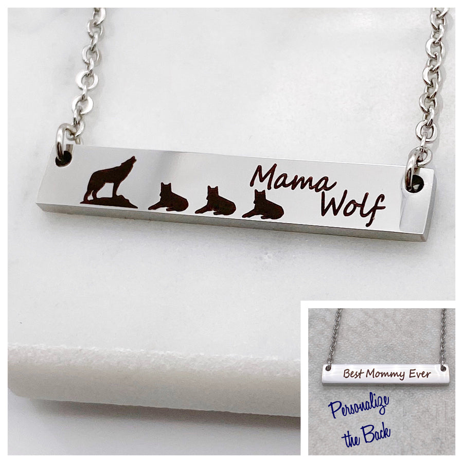Personalized childrens names or short message on back of mothers bar necklace